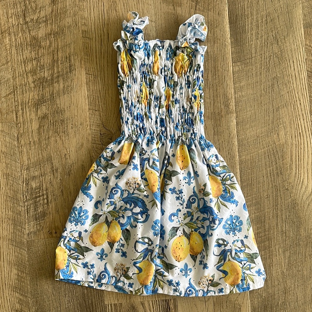 Italian Floral Lemon Print Kids Dress